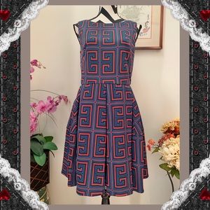 Taylor Geometry Print Pleated Dress